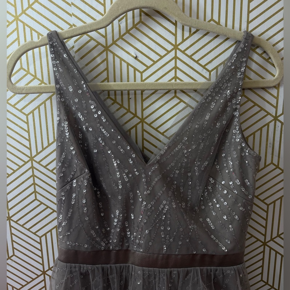 Adrianna Papell Silver Maxi Dress size 2 - Picture 8 of 11